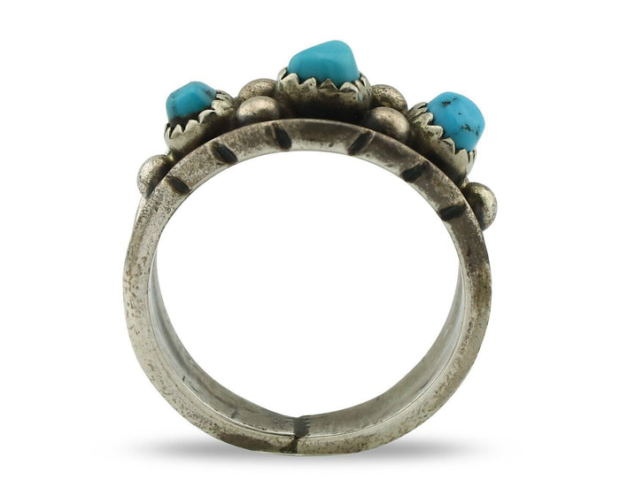 Zuni Ring .925 Silver Natural Sleeping Beauty Turquoise Signed MZR C.80's