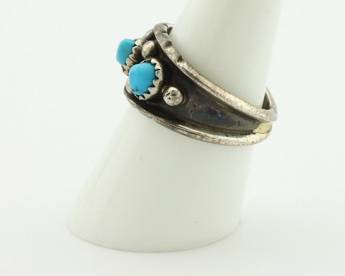 Zuni Ring .925 Silver Natural Sleeping Beauty Turquoise Signed MZR C.80's