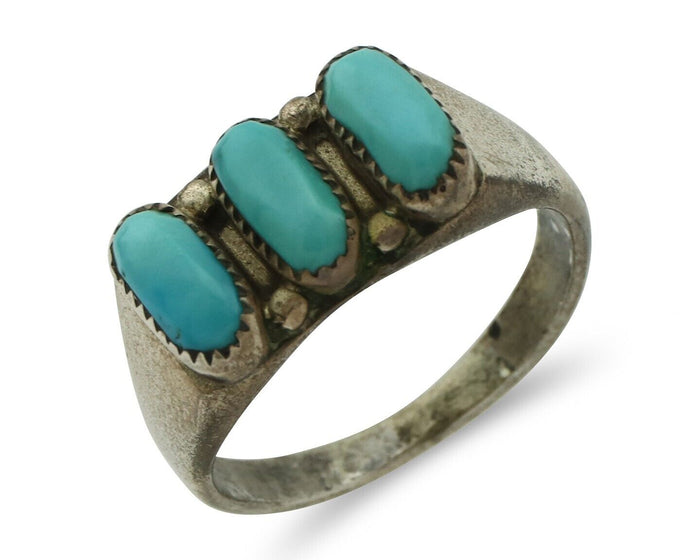 Zuni Ring .925 Silver Natural Sleeping Beauty Turquoise Signed R. LULE C.80's