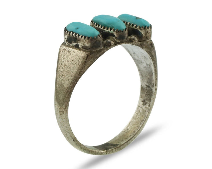 Zuni Ring .925 Silver Natural Sleeping Beauty Turquoise Signed R. LULE C.80's