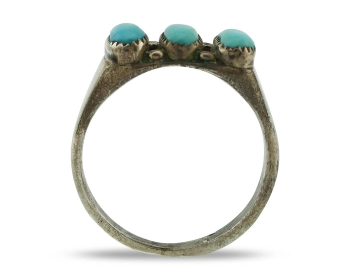 Zuni Ring .925 Silver Natural Sleeping Beauty Turquoise Signed R. LULE C.80's