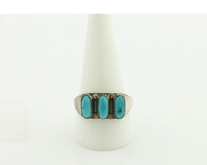 Zuni Ring .925 Silver Natural Sleeping Beauty Turquoise Signed R. LULE C.80's