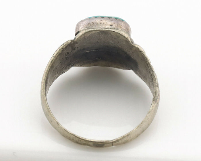 Zuni Ring .925 Silver Natural Turquoise & Coral Native American Artist C.1980's